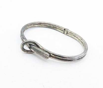 925 Sterling Silver  Vintage Dark Tone Ribbed Loop Bangle Bracelet  BT3277