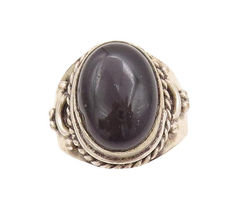 925 Sterling Silver Vintage Ring Roped Carved Oval Cabochon Onyx  Sz 9.5 RG28249