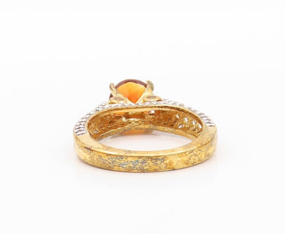 925 Sterling Silver Vintage Ring Gold Plated Red & White Topaz  Sz 7  RG30193
