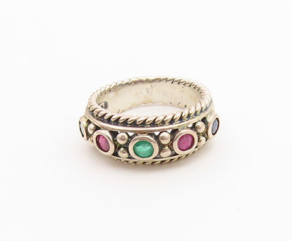 925 Sterling Silver Vintage Ring Multi Gemstone Twisted Rope Band  Sz 6  RG36742