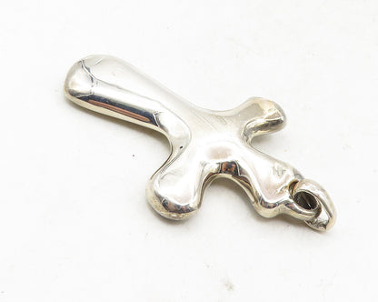 925 Sterling Silver  Vintage Shiny Hollow Religious Cross Pendant  PT7885