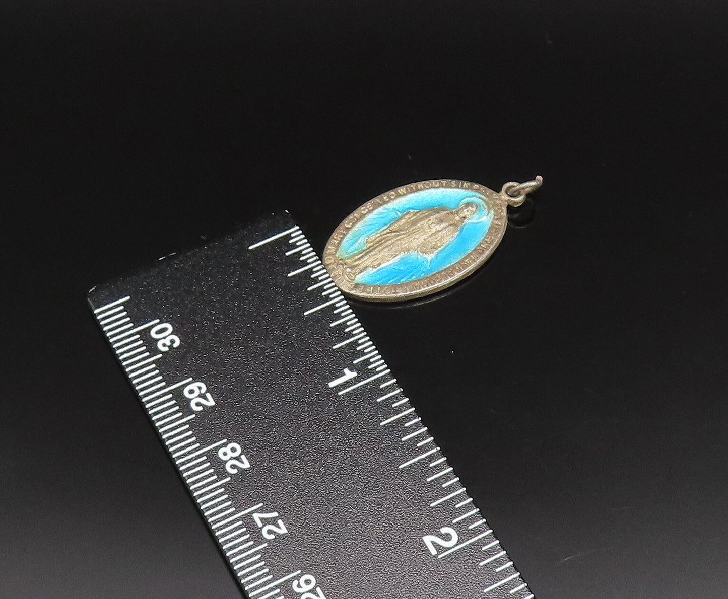 925 Silver  Vintage Antique Enamel Saint Mary Religious Medal Pendant  PT21124