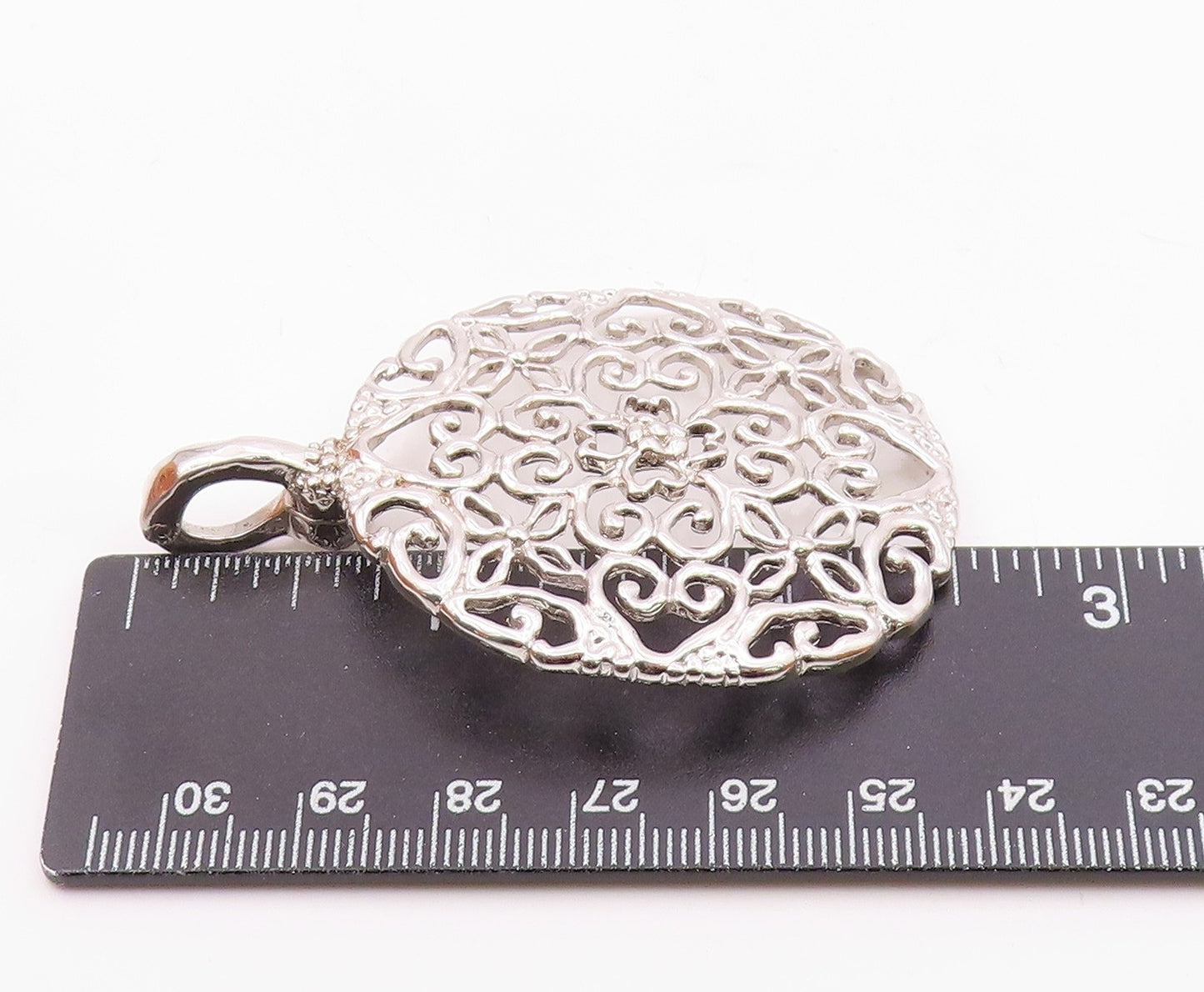 925 Sterling Silver  Vintage Shiny Floral Love Heart Pattern Pendant  PT19098