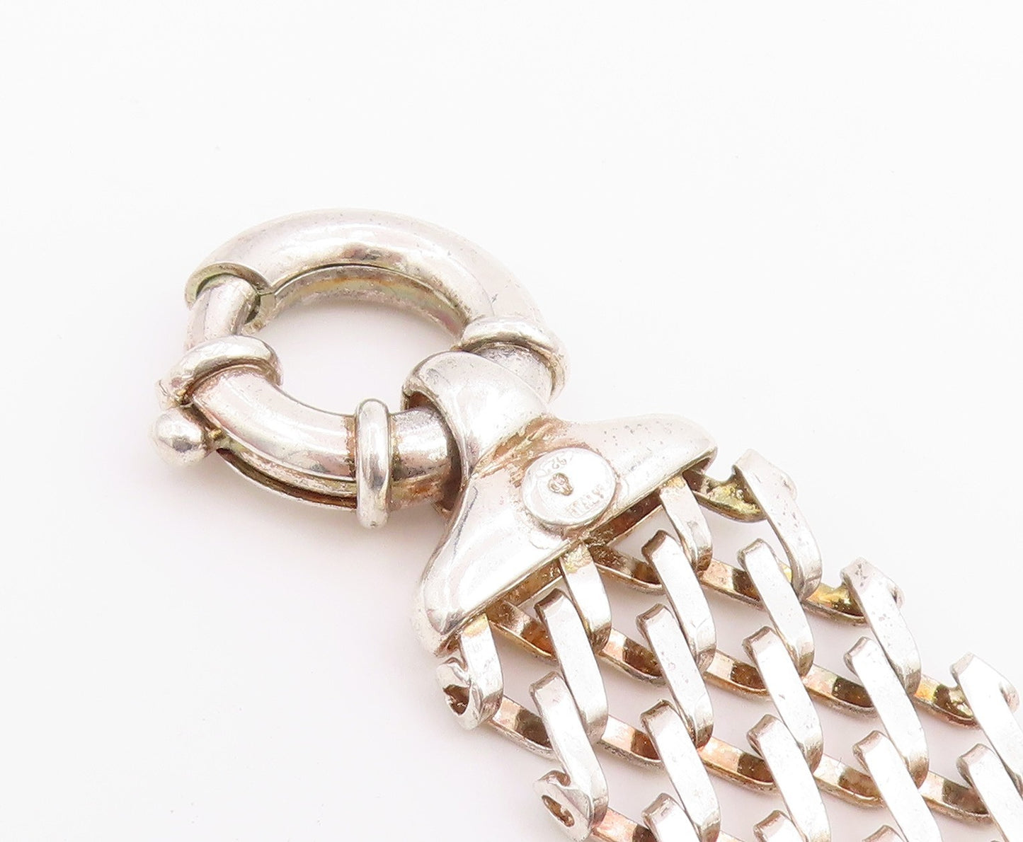 925 Sterling Silver Vintage Bracelet Flexible Geometric Lattice Grid  BT12206