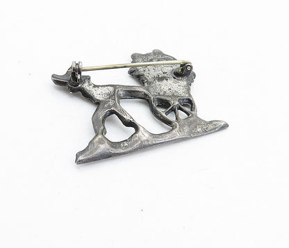 925 Sterling Silver  Vintage Oxidized Man & Wheel Barrow Brooch Pin  BP1487