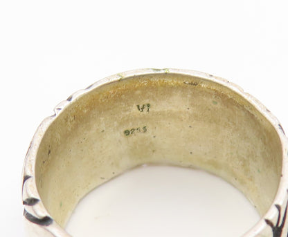 925 Sterling Silver Vintage Ring Lapis Lazuli Scrollwork Wide Band Sz 7 RG35241