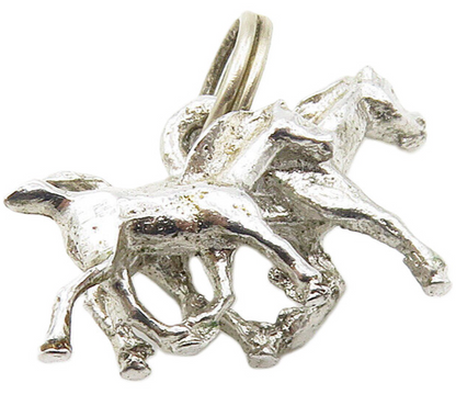 925 Sterling Silver  Vintage Shiny Petite Galloping Horses Pendant  PT12728