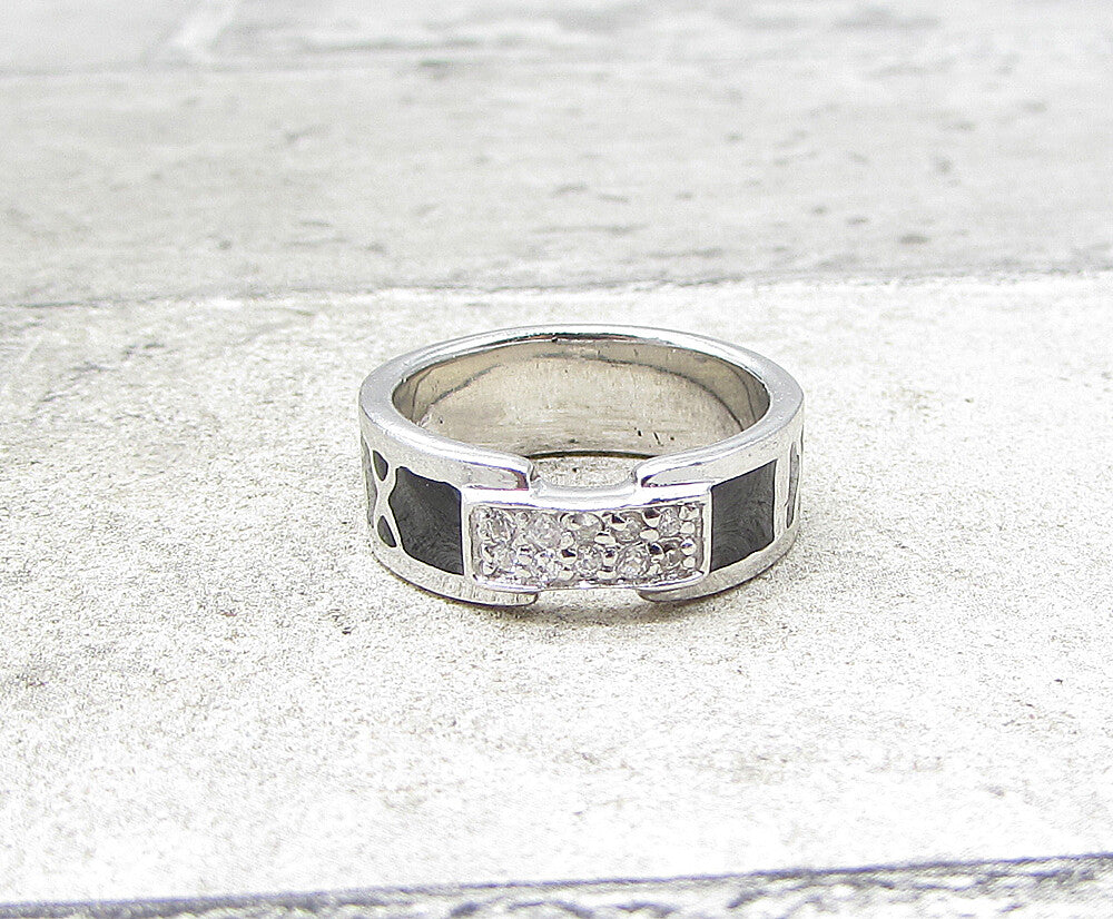 925 Silver  White Cubic Zirconia Enamel Roman Numerals Band Ring Sz 6  RG1966