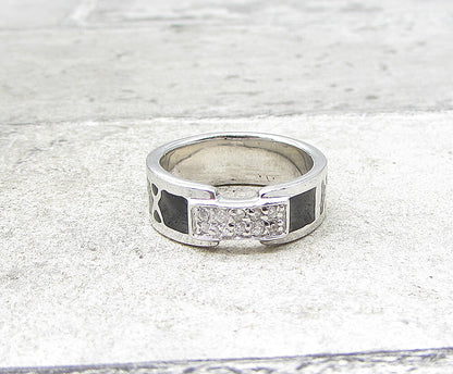 925 Silver  White Cubic Zirconia Enamel Roman Numerals Band Ring Sz 6  RG1966