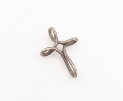 925 Sterling Silver Vintage Pendant Dark Tone Twisted Religious Cross  PT25271