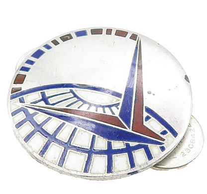 925 Sterling Silver  Vintage Enamel Globe Detail Round Lapel Pin   TR1500
