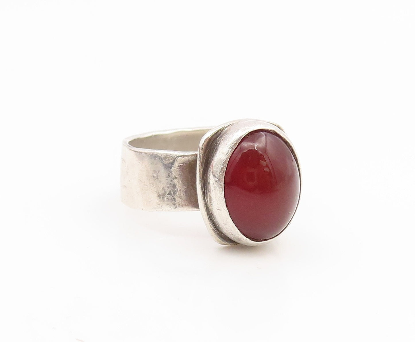 925 Sterling Silver Vintage Ring Classic Cabochon Carnelian Band  Sz 6  RG35123