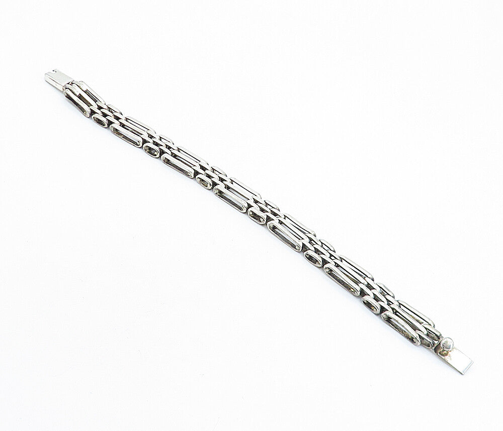 925 Sterling Silver  Vintage Shiny Industrial Hinge Chain Bracelet  BT2107