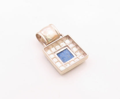 925 Sterling Silver  Vintage Lapis Lazuli Square Pattern Pendant  PT19185