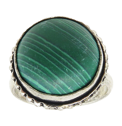 925 Sterling Silver  Vintage Cabochon Cut Malachite Cocktail Ring Sz 9 RG10237