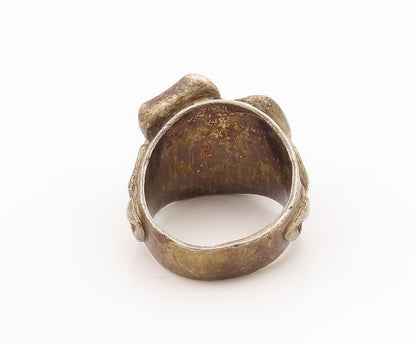 925 Sterling Silver Vintage Ring Bold Brutalist Design Motif Band  Sz 4  RG36081