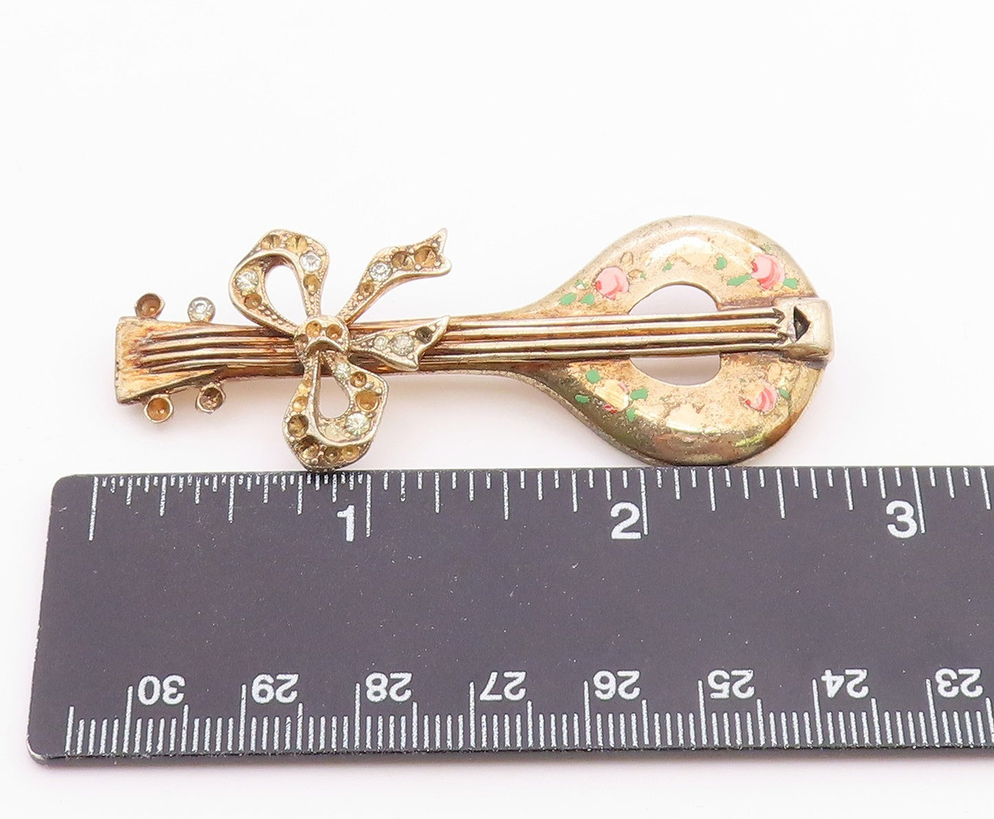 925 Sterling Silver  Vintage Antique Topaz Ribbon Bow Banjo Brooch Pin  BP8475