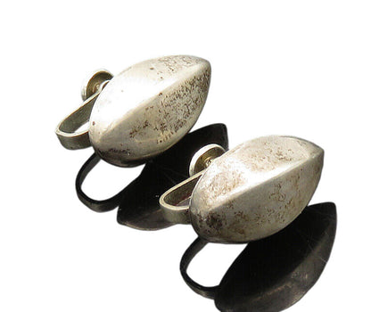MEXICO 925 Silver  Vintage Shiny Smooth Hollow Non Pierce Earrings  EG9745