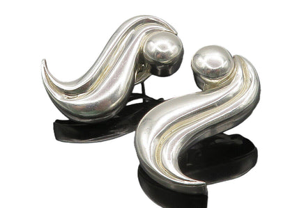 925 Sterling Silver & 14K GOLD  Vintage Shiny Swirl Drop Earrings  EG5474
