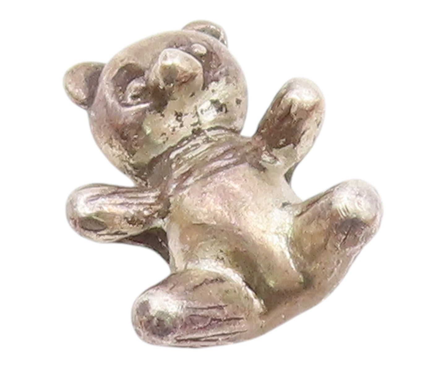 925 Sterling Silver  Vintage Dark Tone Teddy Bear Motif Pendant  PT17431