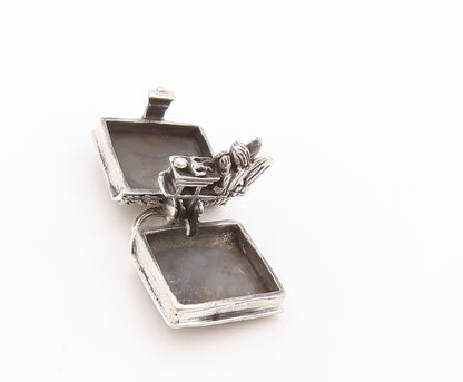 925 Sterling Silver Vintage Pendant Religious Holy Bible (OPENS) PT24070