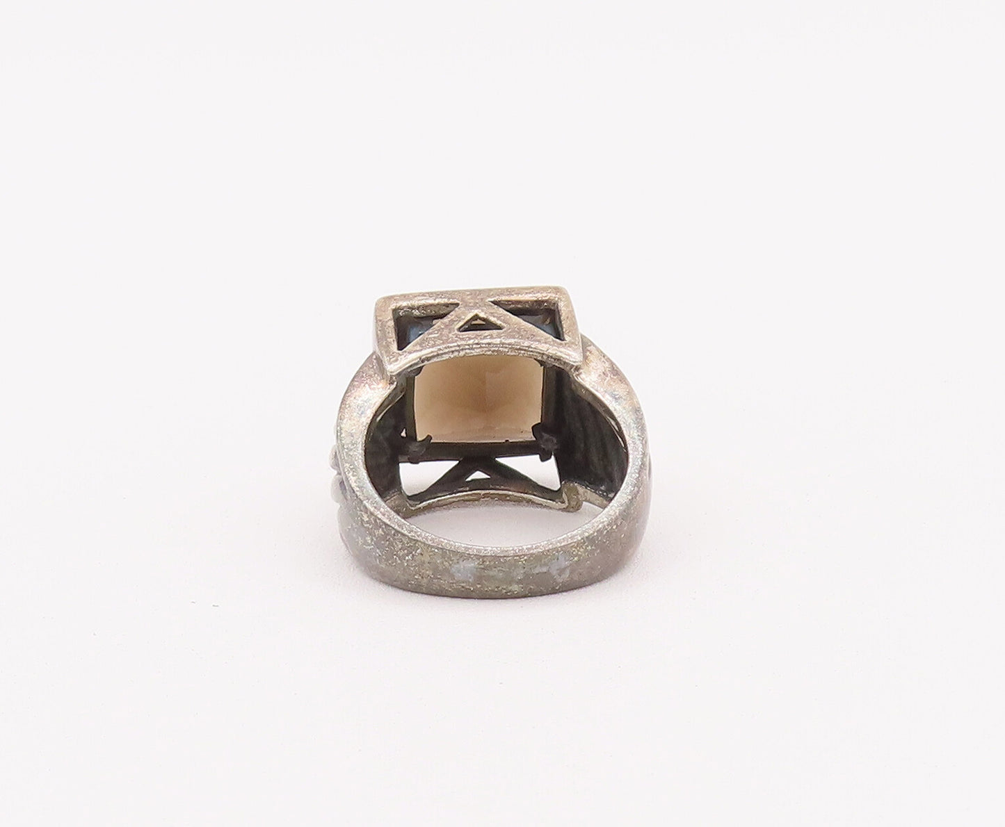 925 Sterling Silver Vintage Ring Carved Neck Square Inlay Onyx  Sz 8  RG28019