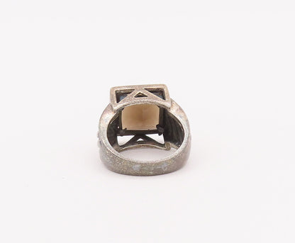 925 Sterling Silver Vintage Ring Carved Neck Square Inlay Onyx  Sz 8  RG28019
