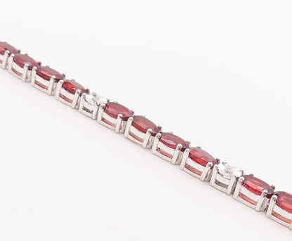 925 Sterling Silver Vintage Bracelet Diamonds & Oval Cut Garnet Band BT10855