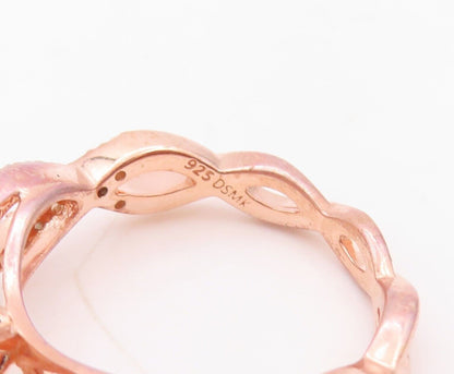 925 Sterling Silver Vintage Ring Rose Gold Plated Morganite & CZ  Sz 7  RG30169