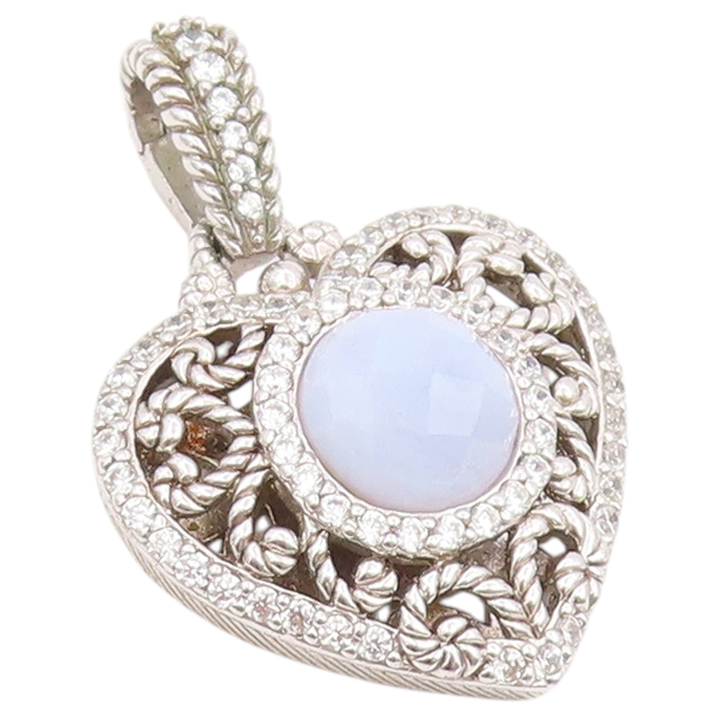 925 Sterling Silver Vintage Pendant JUDITH RIPKA Chalcedony Love Heart  PT26425
