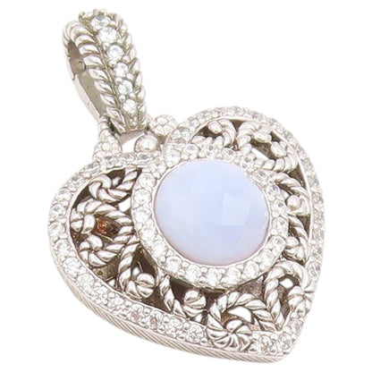 925 Sterling Silver Vintage Pendant JUDITH RIPKA Chalcedony Love Heart  PT26425