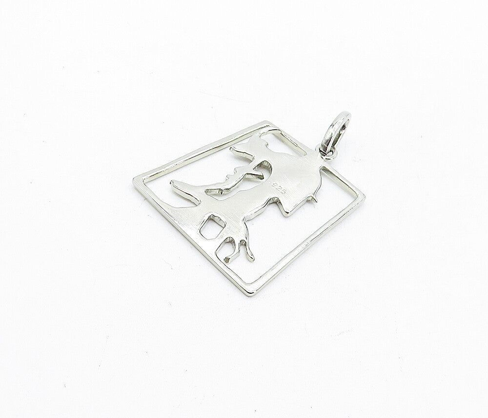 925 Sterling Silver  Vintage Shiny Man Holding Animal Square Pendant  PT3641