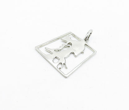 925 Sterling Silver  Vintage Shiny Man Holding Animal Square Pendant  PT3641