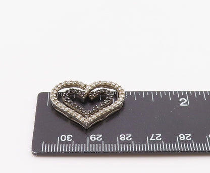 925 Sterling Silver  Vintage Topaz & Black Spinel Love Heart Pendant  PT18555