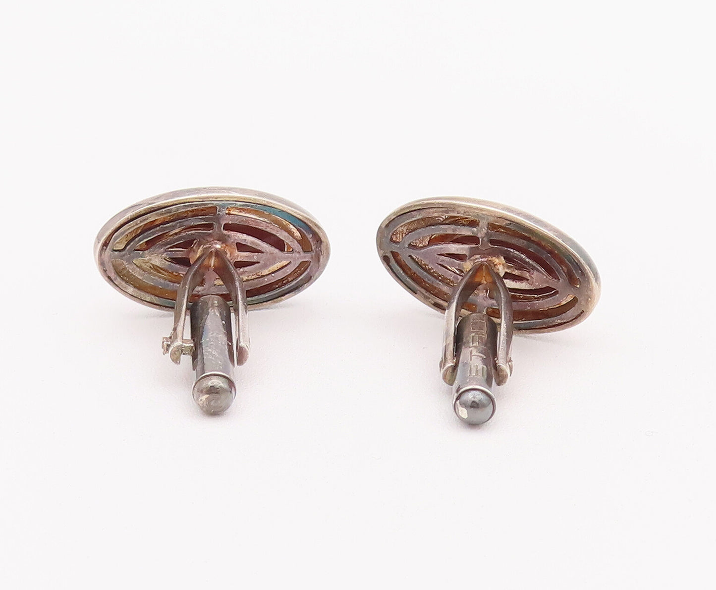 925 Sterling Silver Vintage Cuff Links Oval Cabochon Orange Carnelian  TR3711