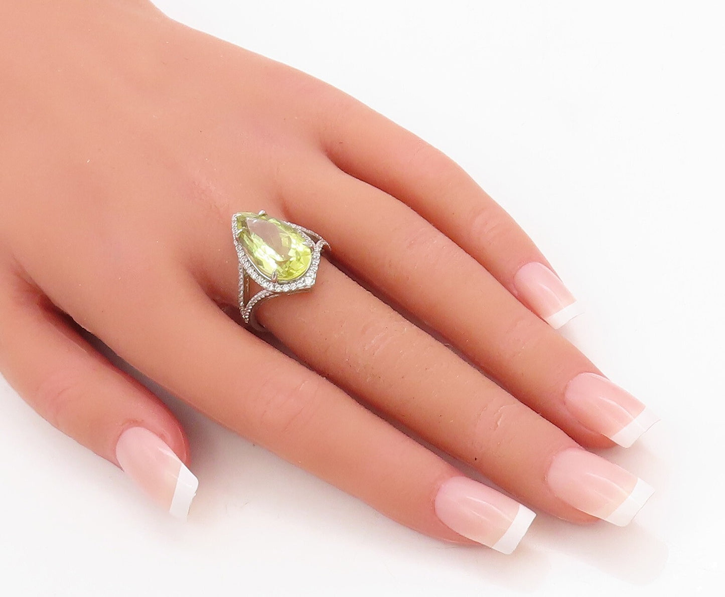 925 Sterling Silver Vintage Ring Designer Drop Cut Citrine & CZ  Sz 7.5 RG30997