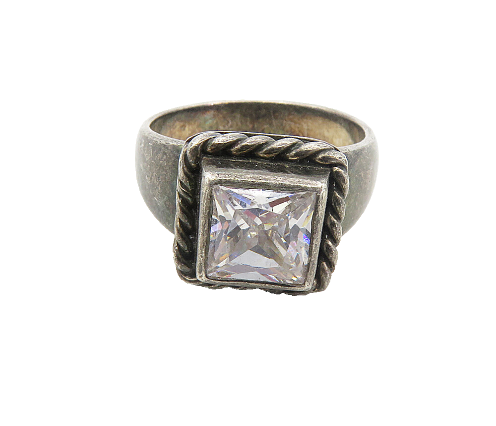 925 Sterling Silver  Vintage Cubic Zirconia Twist Cocktail Ring Sz 7  RG8697