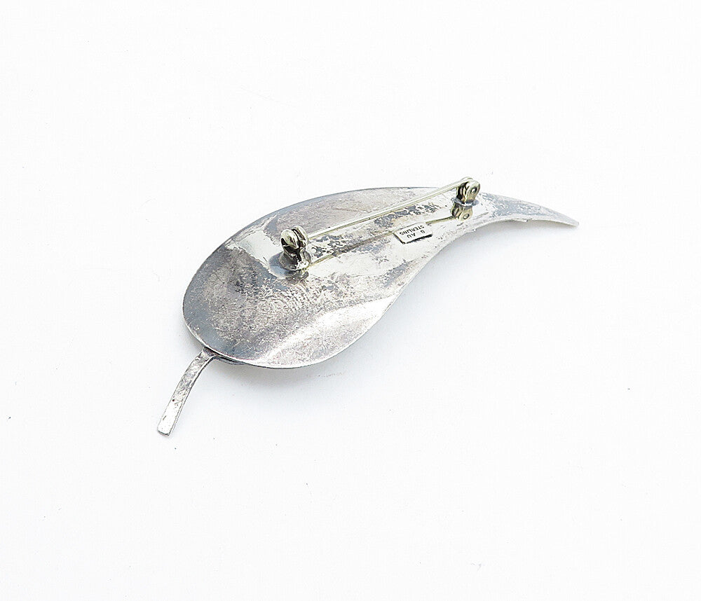 BEAU 925 Sterling Silver  Vintage Shiny Single Feather Brooch Pin  BP1848