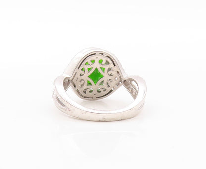 925 Sterling Silver Vintage Ring Designer Green Halo White CZ  Sz 8.5  RG30869