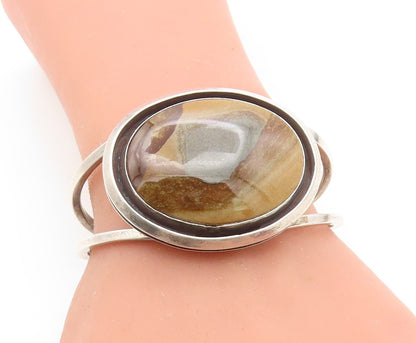 ZUNI NAVAJO 925 Sterling Silver  Vintage Brown Agate Cuff Bracelet  BT3191