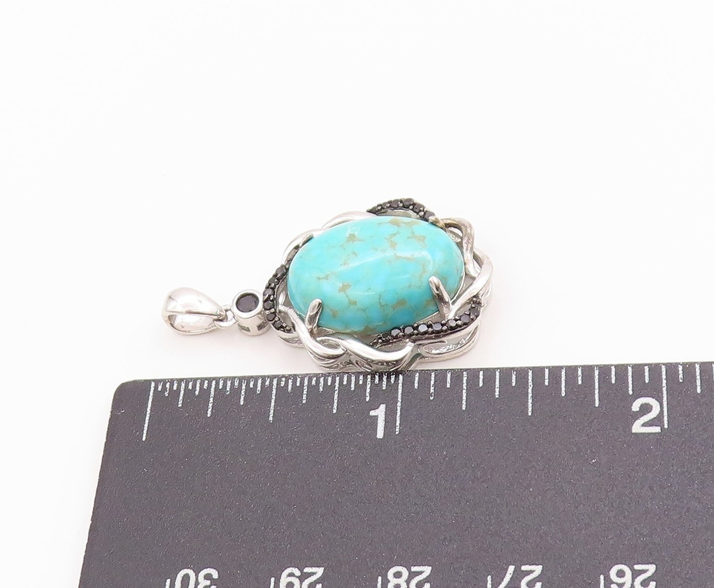 925 Sterling Silver Vintage Pendant Turquoise & Spinel Twisted Edges  PT24862