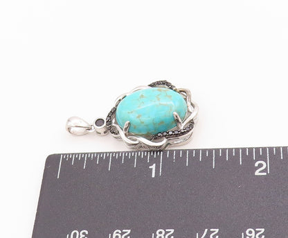 925 Sterling Silver Vintage Pendant Turquoise & Spinel Twisted Edges  PT24862