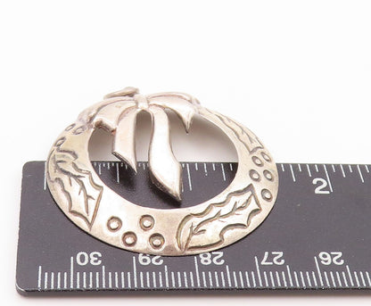 925 Sterling Silver Vintage Pendant Christmas Floral Etched Wreath  PT24080