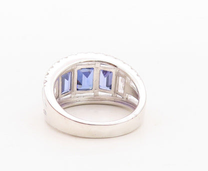 925 Sterling Silver Vintage Ring Designer Cutout Sapphire & Topaz Sz 7.5 RG30058