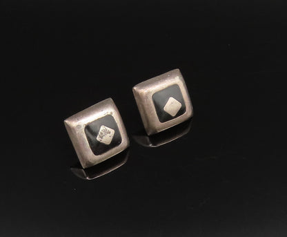 MEXICO 925 Silver  Vintage Inlaid Black Onyx Square Stud Earrings  EG12140