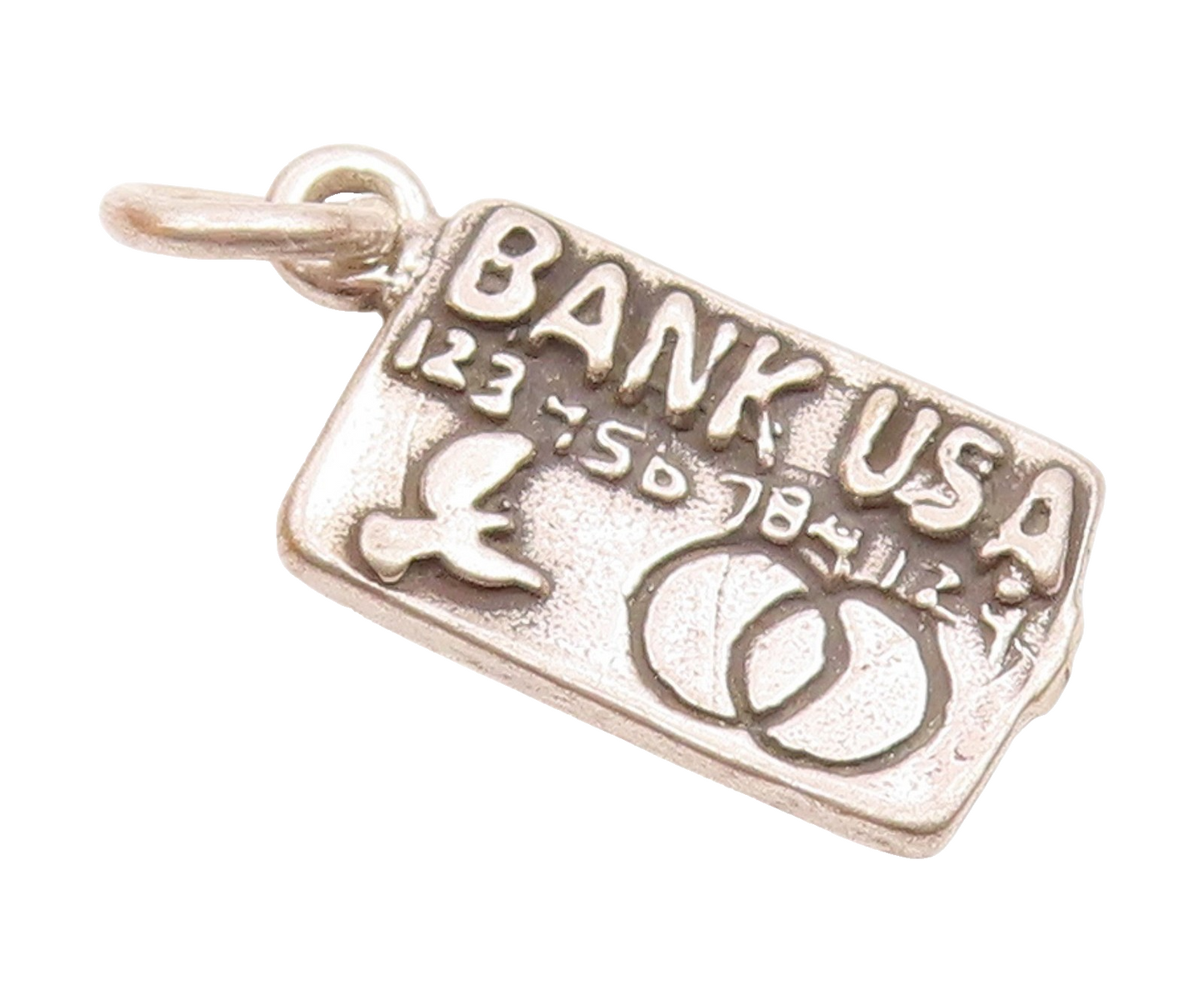 925 Sterling Silver  Vintage Petite USA Bank Card Motif Drop Pendant  PT9329