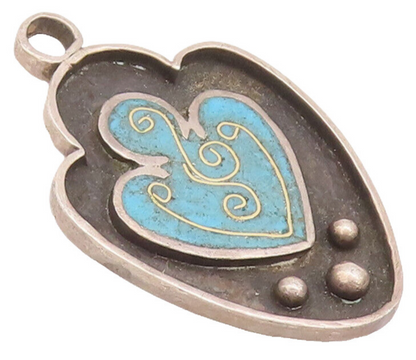 925 Sterling Silver Vintage Pendant Modernist Swirly Inlay Turquoise  PT22564