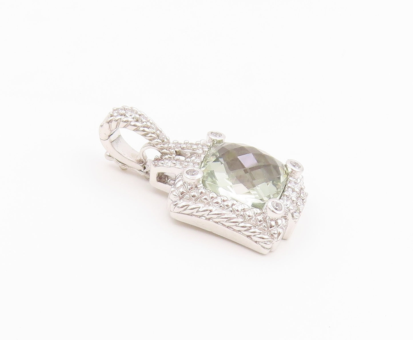 925 Sterling Silver Vintage Pendant JUDITH RIPKA Green Amethyst Charm  PT26422