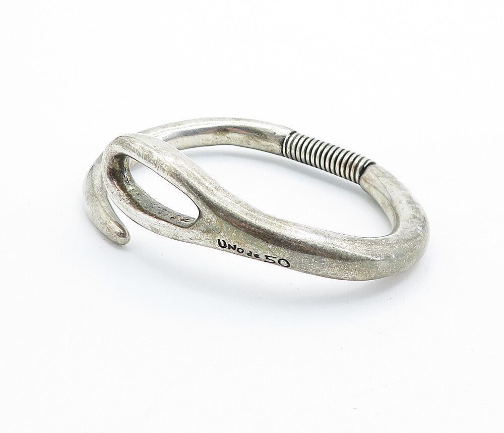 UNODE50 925 Sterling Silver Vintage Flexible Loop Bypass Cuff Bracelet BT2532
