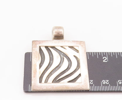 925 Sterling Silver Vintage Pendant Modernist Swirly Etched Large Square PT22667